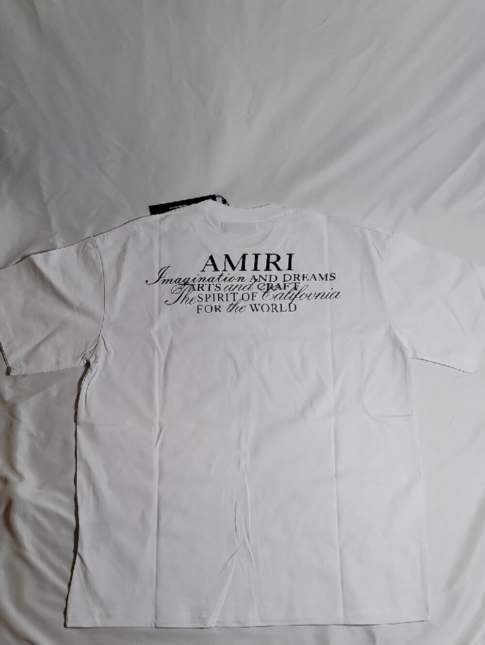 AMIRI White Short Sleeve T-Shirt with Black Chest Patch - Picture 4 of 5